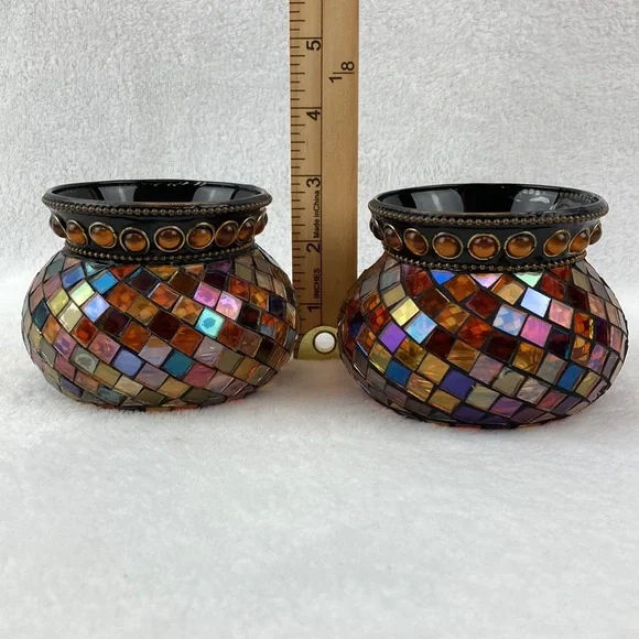 Partylite Mosaic Glass Candle Holders - Brown and Gold Set of 2 - Picture 15 of 16